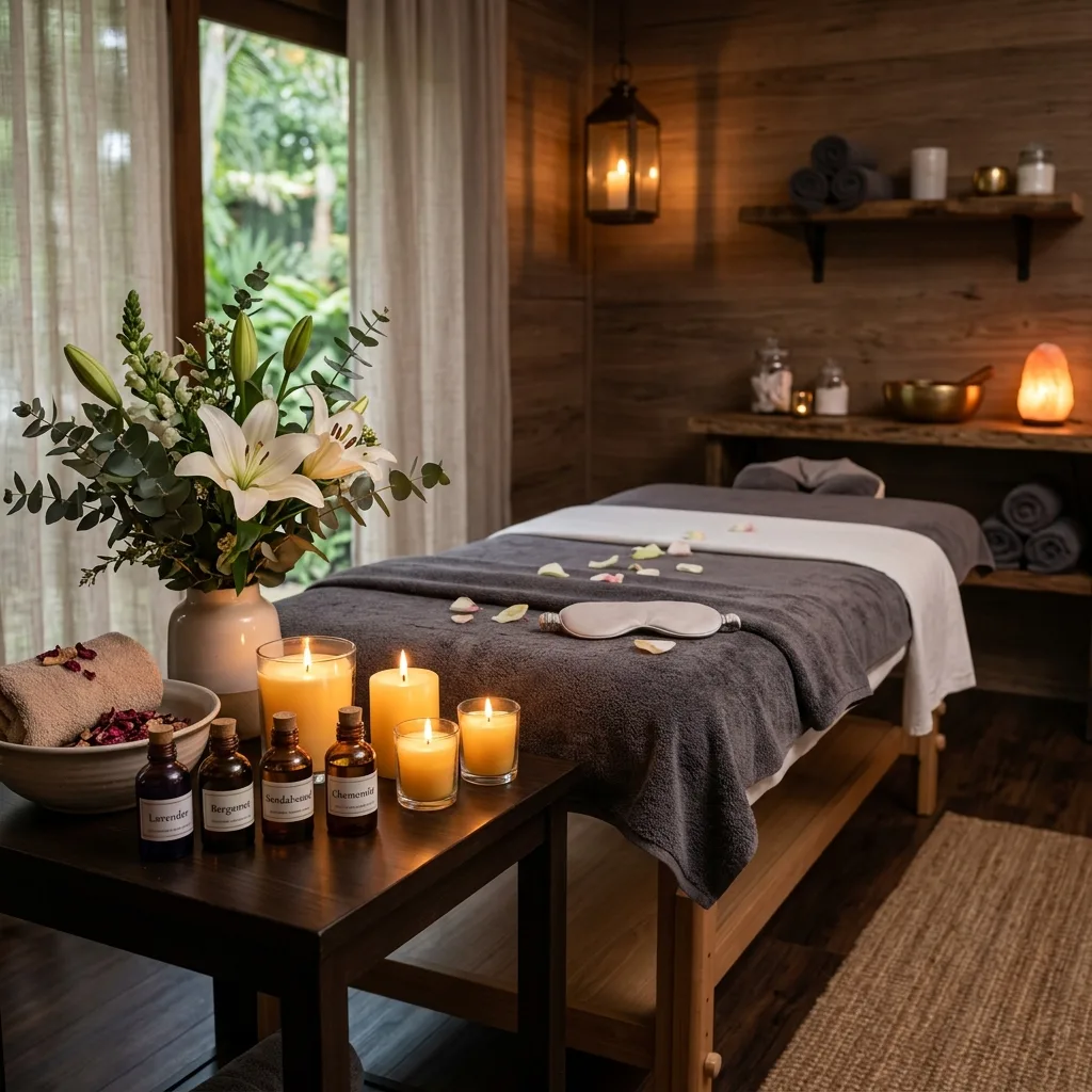 Aroma massage therapy room with essential oils at Ahana Spa in Neknampur, Hyderabad