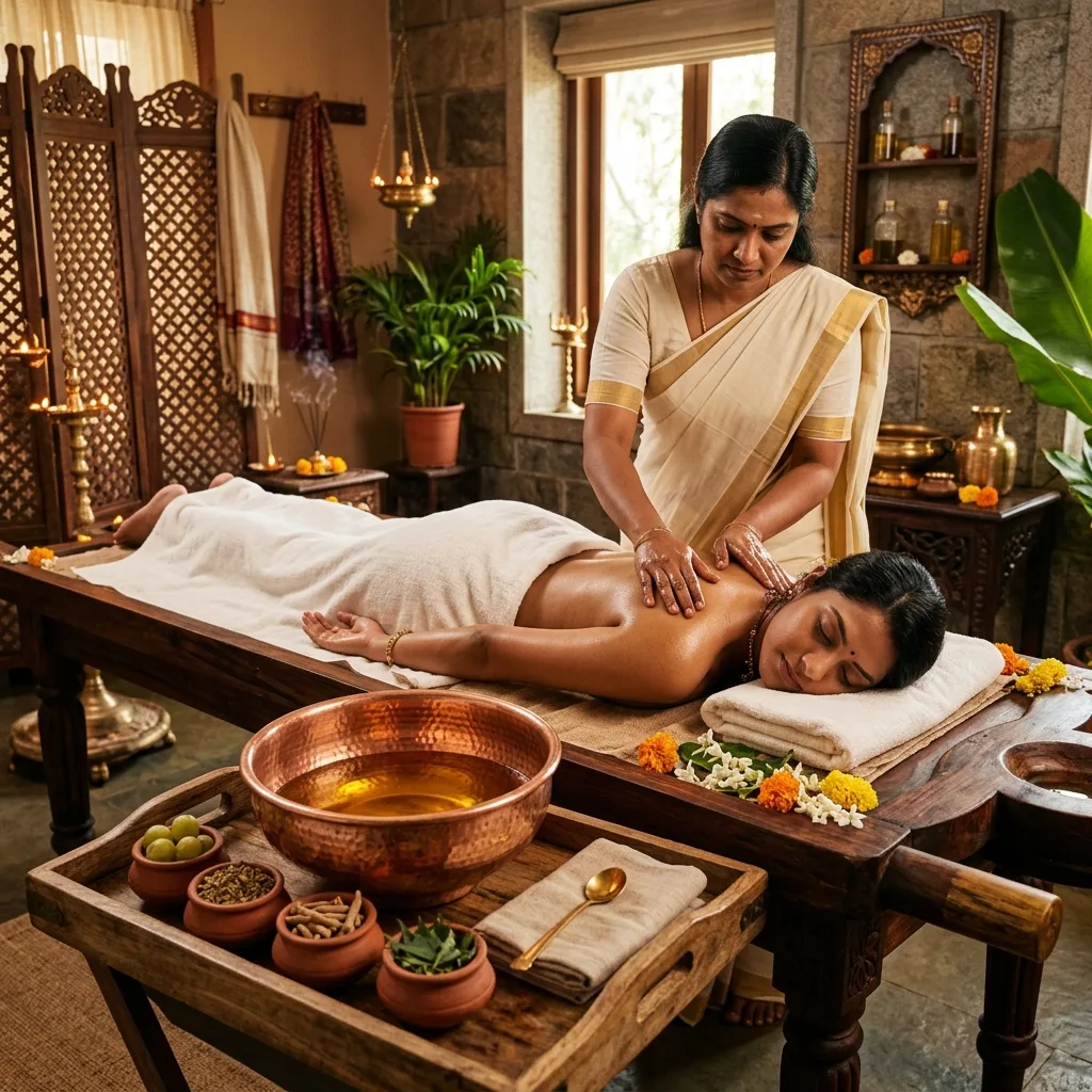 A massage therapist performing an Ayurveda massage on a client at Ahana Spa in Neknampur, Hyderabad