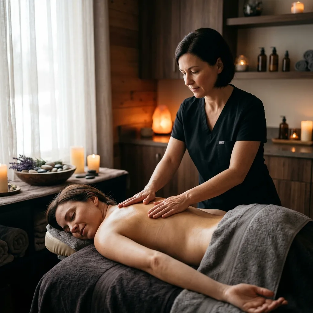 A massage therapist performing a Swedish massage on a client at Ahana Spa in Neknampur, Hyderabad